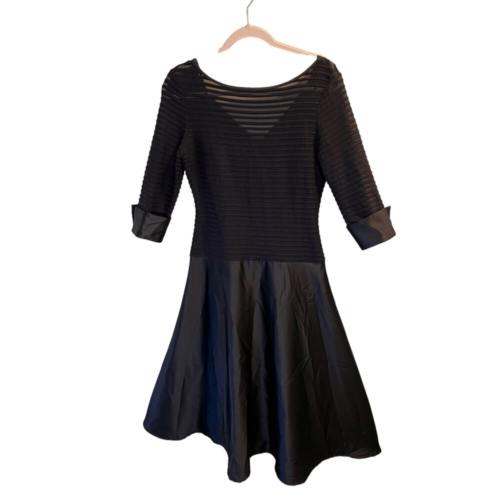 JS Collection Women's Textured Striped Satin Midi A-Line Dress Size 8 Black